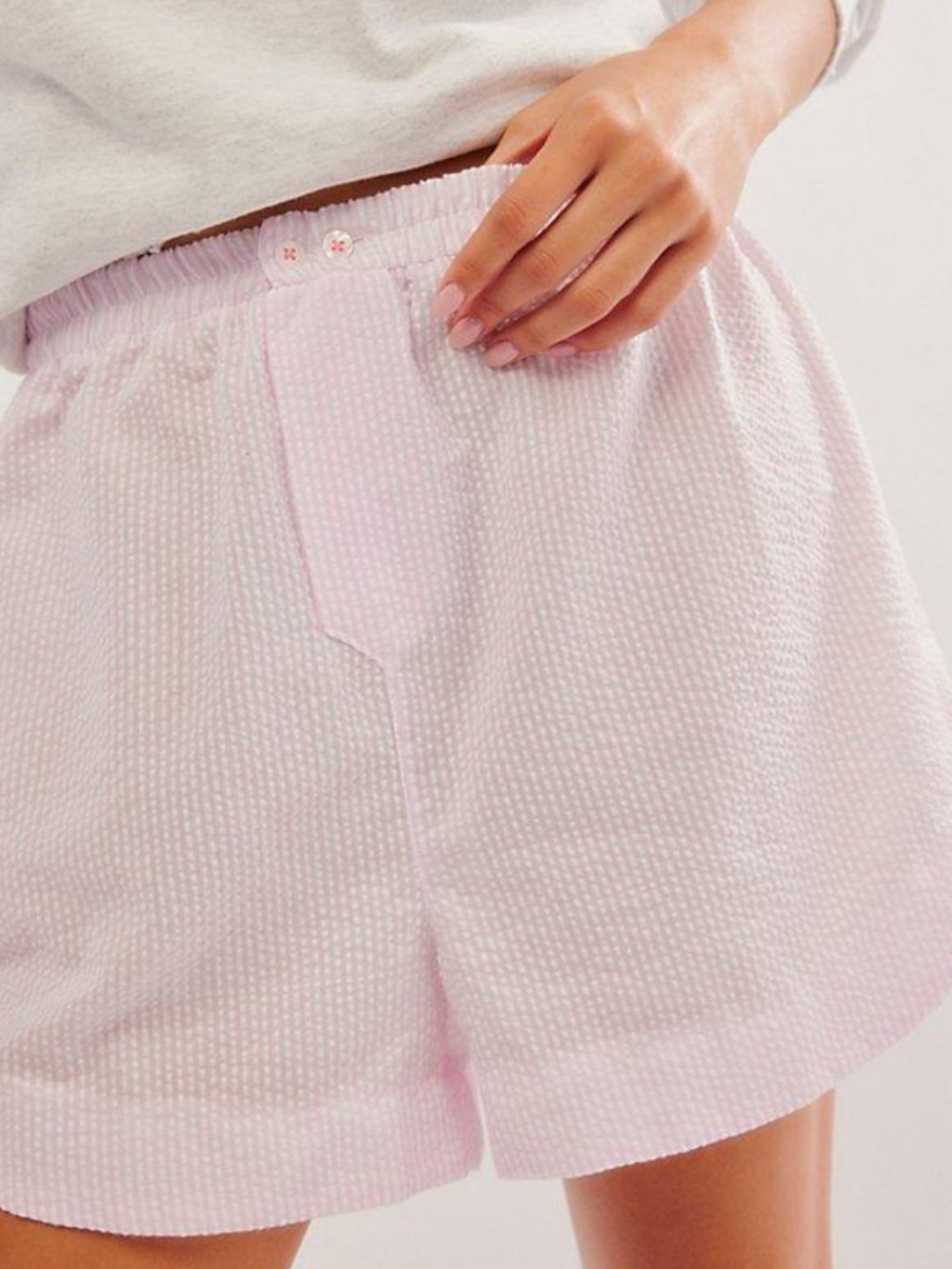 Intimately By Free People Pink Cloud Nina Seersucker Womenβs Boxer Shorts NEW
